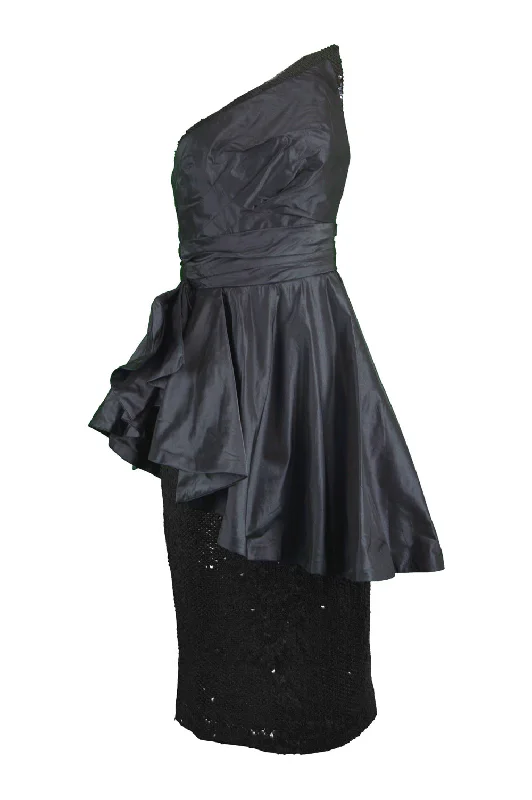 Vintage Sequinned Taffeta Asymmetrical Evening Gown, 1980s