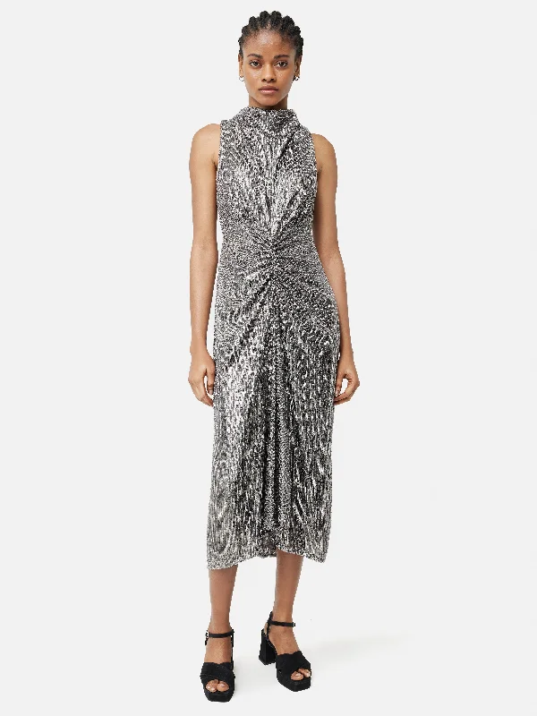 Sequin High Neck Dress | Gunmetal