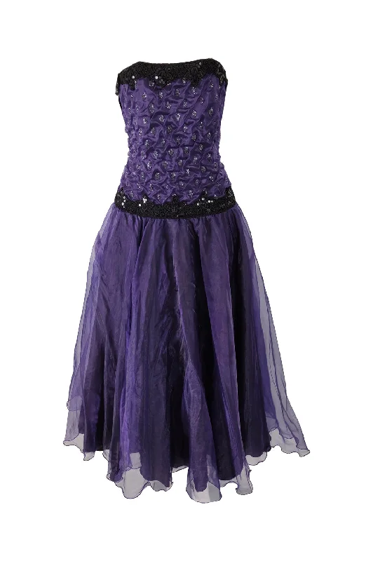 Terence Nolder Vintage Purple Organza Sequin Evening Dress, 1980s