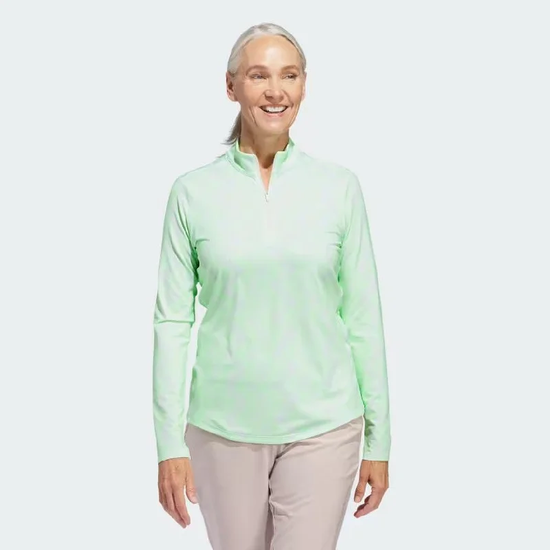 New Adidas Women's Ultimate365 Printed Quarter-Zip Mock - Crystal Jade MSP $75