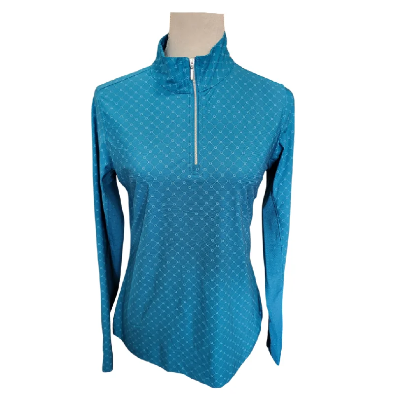 Lady Hagen Teal Print Long Sleeve Zip Mock Sun Shirt Size S MSP$70