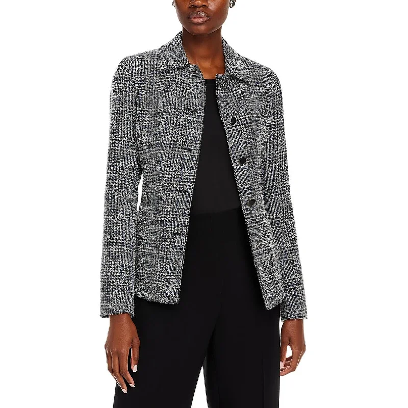 Womens Plaid Shoulder Pads Double-Breasted Blazer