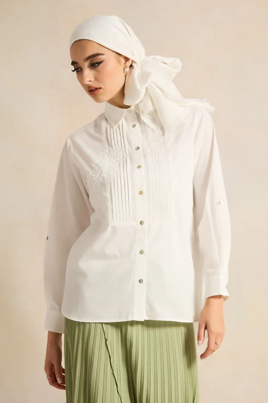 Women White Embellished Collared Shirt