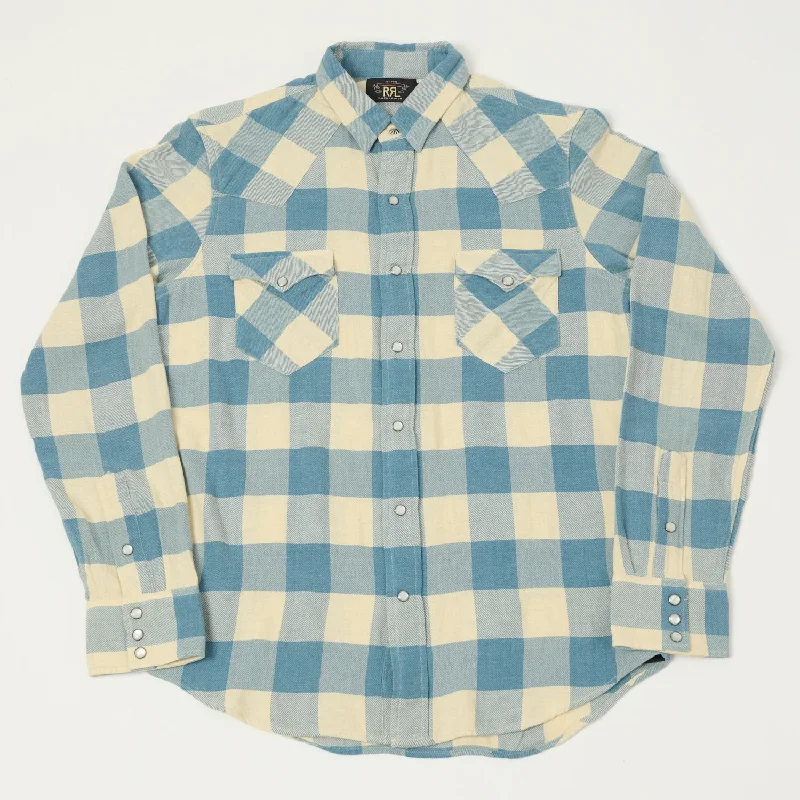 RRL Slim Fit Plaid Twill Western Shirt - Indigo/Cream