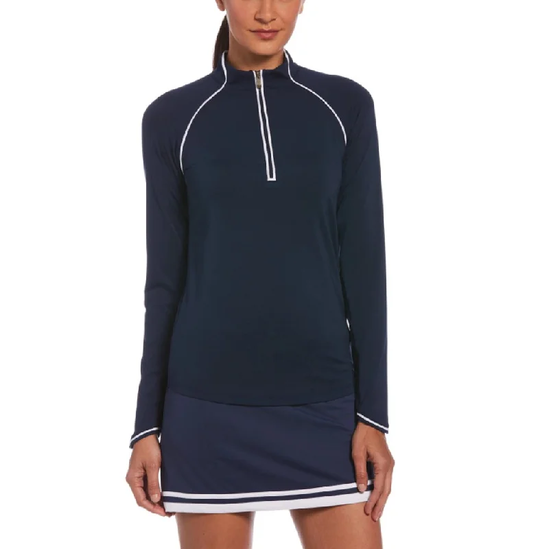 New Women's Original Penguin Long Sleeve Sun Protection Golf Top - Black Iris (Navy) MSP$80