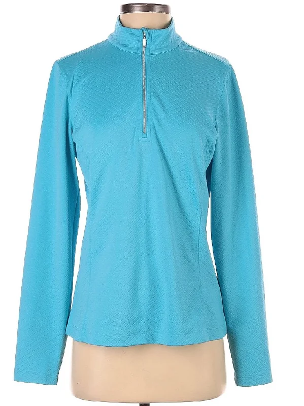 Lady Hagen Textured Zip Mock Golf Pullover in Turquoise Size S MSP$70