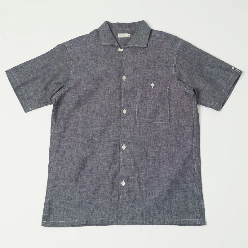 Warehouse & Co 3091 S/S Open Collar Shirt - Chambray Navy