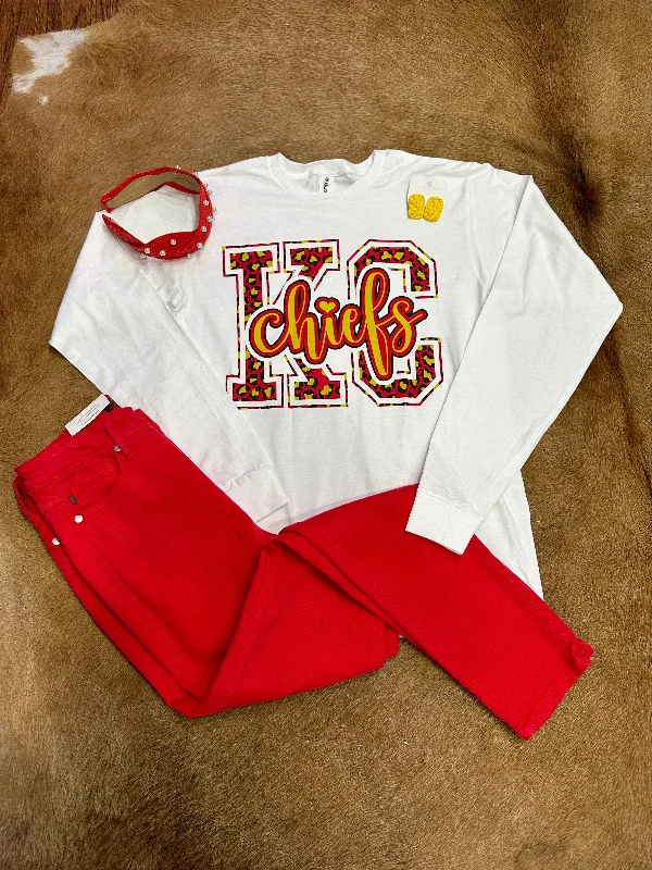 Kansas City Chiefs on White Long Sleeve Tee