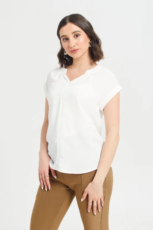 Women White Roll Up Sleeve Blouse