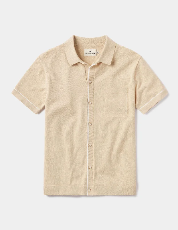 Robles Knit Button Down in Tan-White