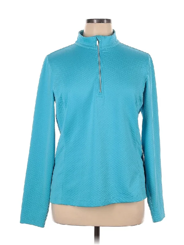 Lady Hagen Aqua Blue Textured Zip Mock Golf Pullover Size XL