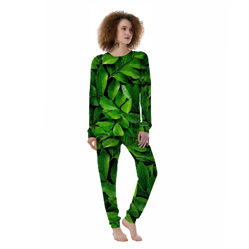 Fresh Leaf Green Print Women's Pajamas