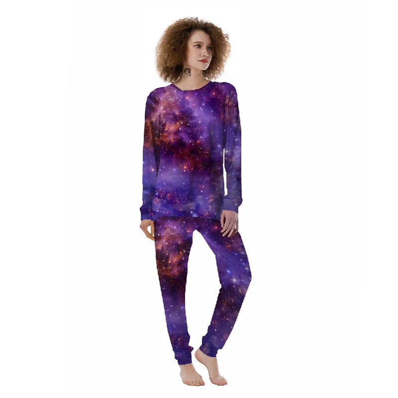 Galaxy Outer Space Dark Purple Print Women's Pajamas