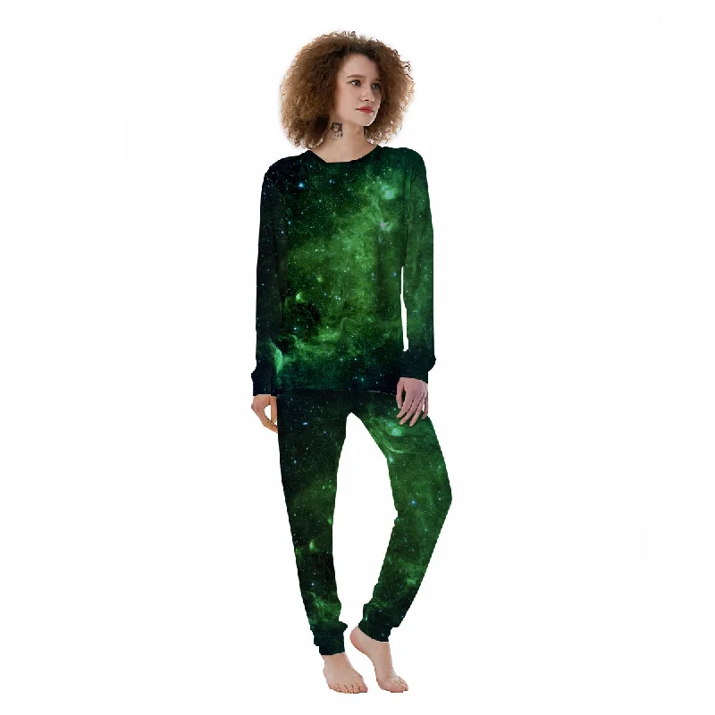 Galaxy Space Dark Green Print Women's Pajamas