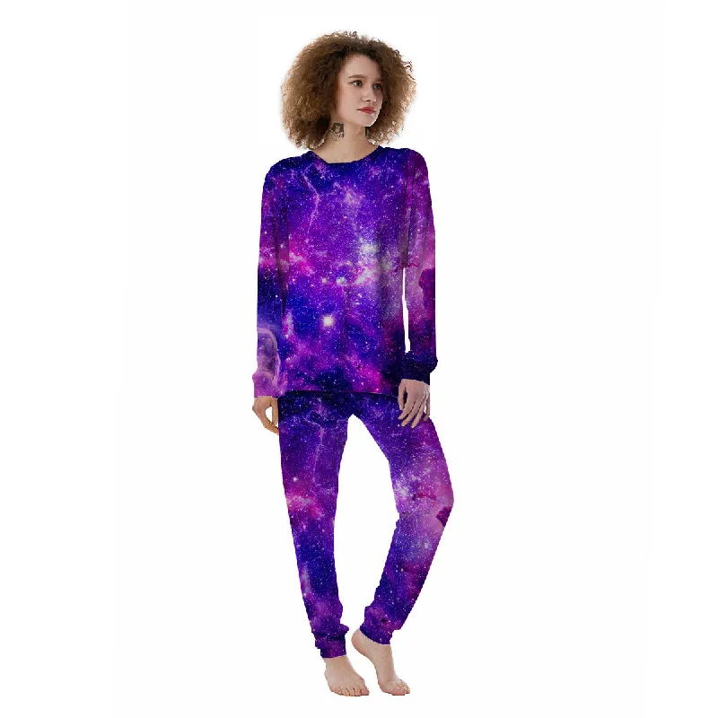 Galaxy Space Dark Purple Universe Print Women's Pajamas