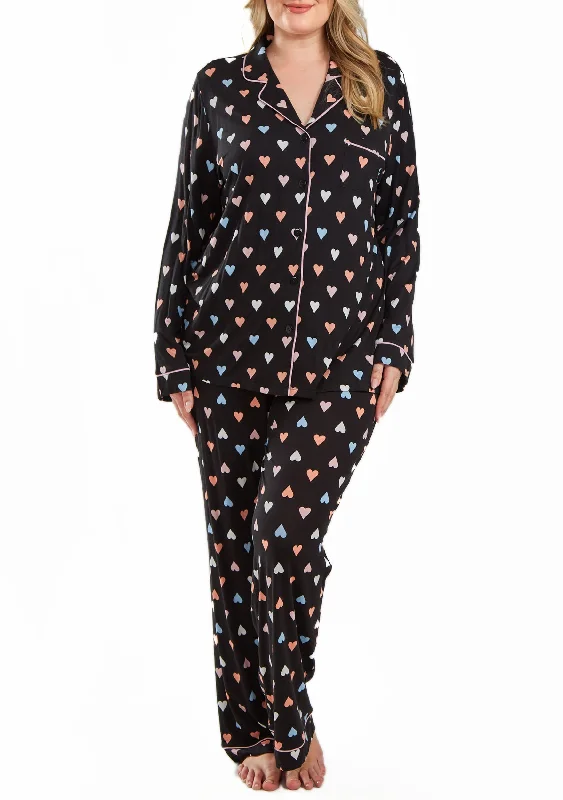 Harmony Plus Size Viscose Hearts Ultra Soft Pajama Set