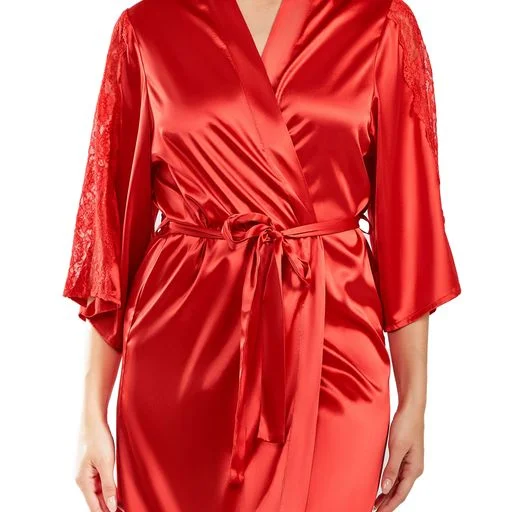 Jordyn Satin and Lace Robe with a Self Tie Sash