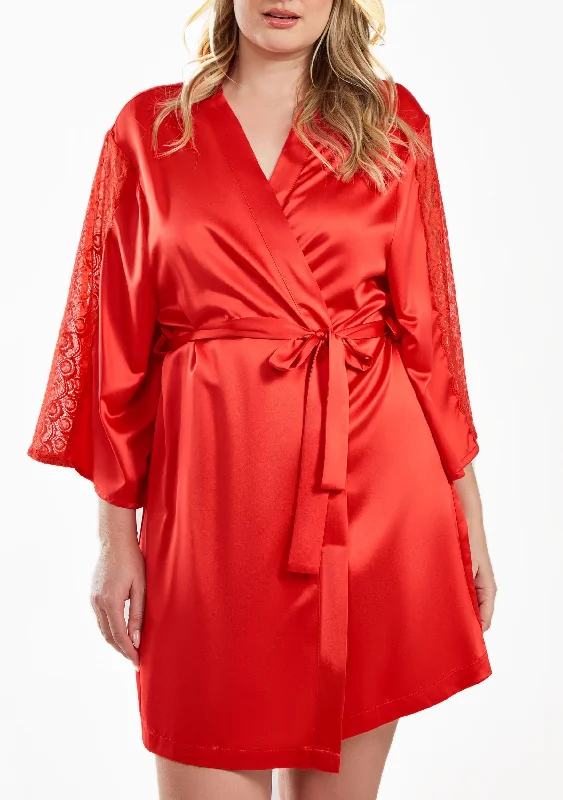 Jordyn Satin and Lace Robe with Self Tie Sash