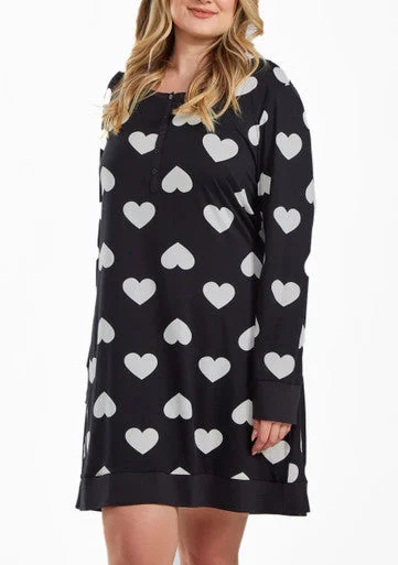 Kyley Heart Plus Size Modal Sleep Top/Dress with Button Down Top in Comfy Cozy Style