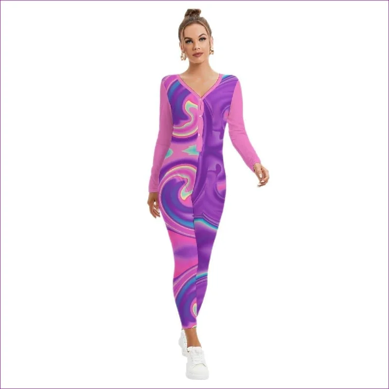 Tie-Dye Women's Low Neck One-Piece Pajamas