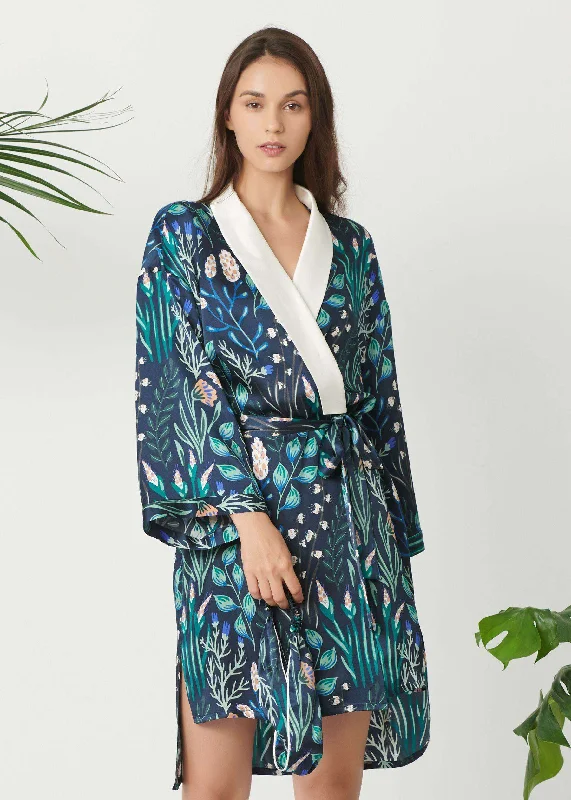 Floral Printed Kimono Silk Robe