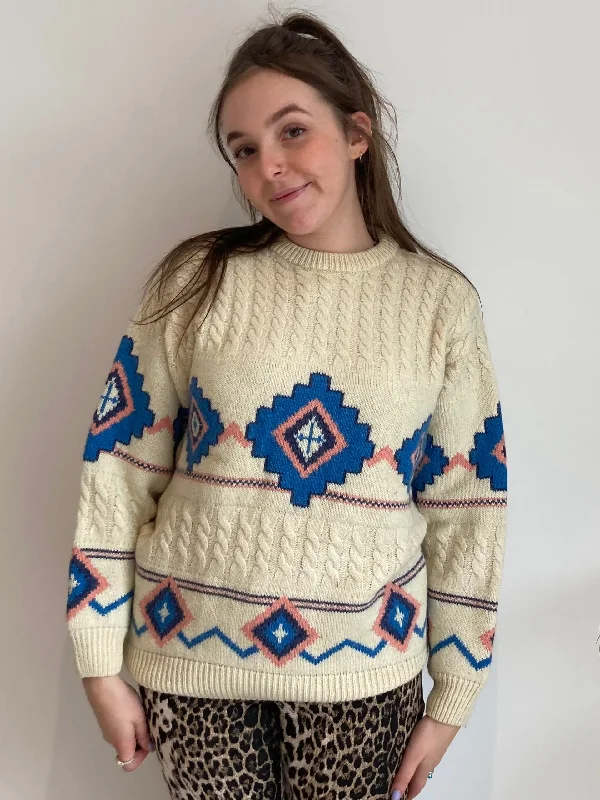 Cream Patterned Knit Jumper (M)