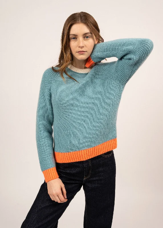 HASPARREN - Color-block Sweater in Mohair Wool Blend (JADE / NEON ORANGE / WINTER WHITE)