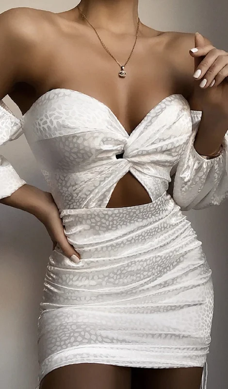 White Off-Shoulder Key Hole Dress