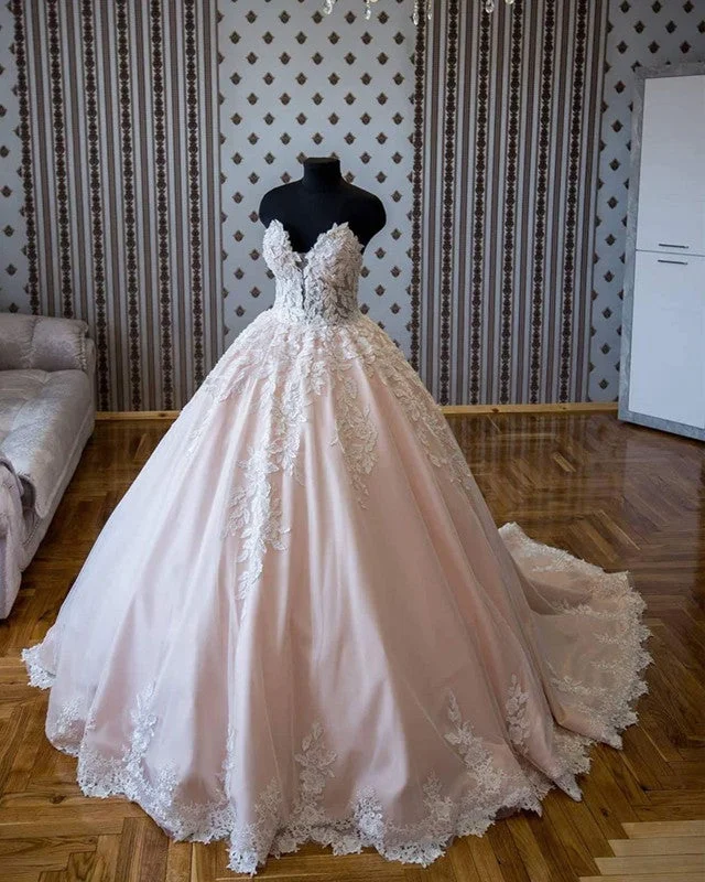 Strapless Wedding Ball Gown Dresses Lace Embroidery