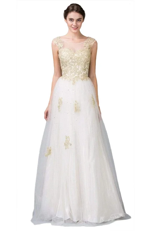 Eureka Fashion - 3033 Sleeveless Gold Embroidered A-line Gown