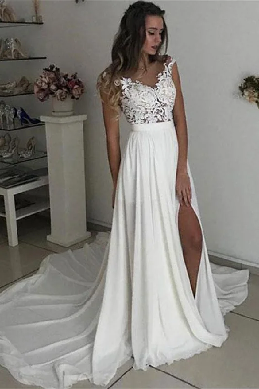 Long Ivory Yarn Lace Wedding Dress