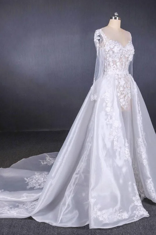 Gorgeous Long Sleeves Sweetheart Wedding Dress White Bridal Dresses With Appliques N2291