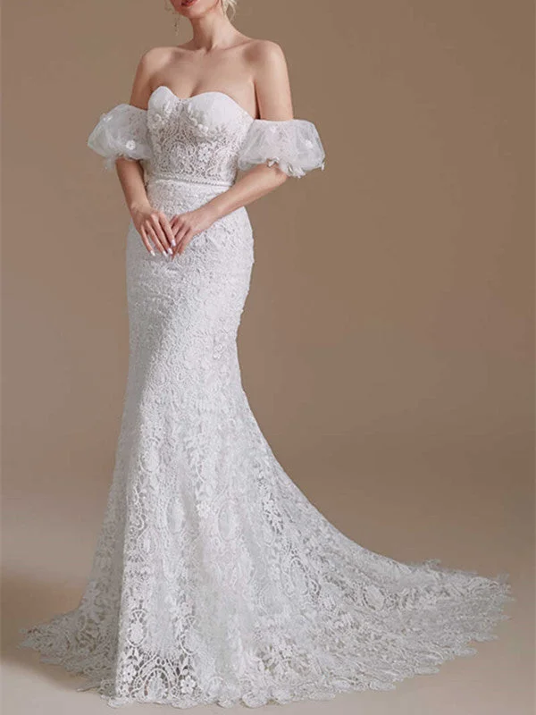 Strapless Sweetheart Wedding Dresses, Mermaid Lace Bridal Gowns, Newest Wedding Dresses