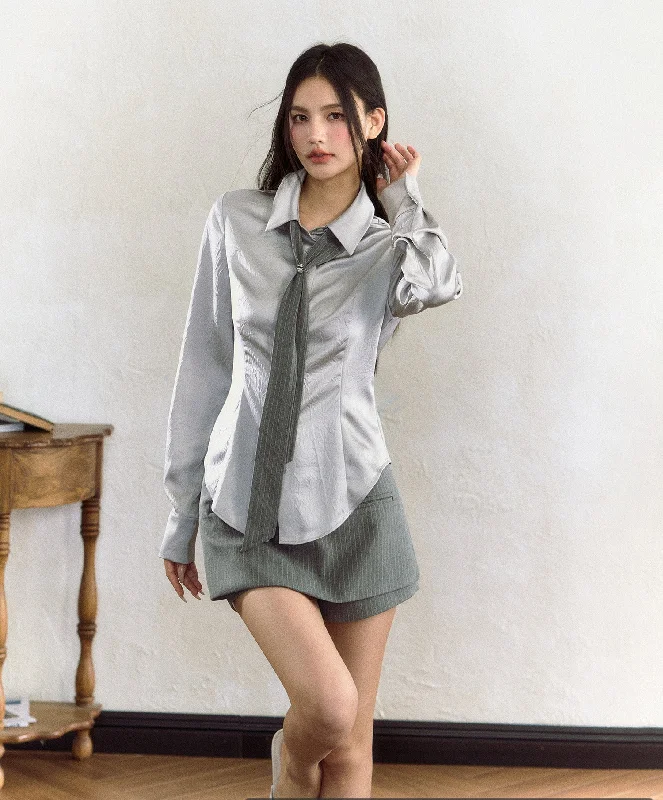 Grey Striped Suit Skort