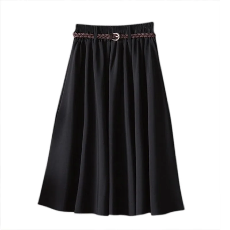 Comfort Solid A Line Mid Calf Skirt