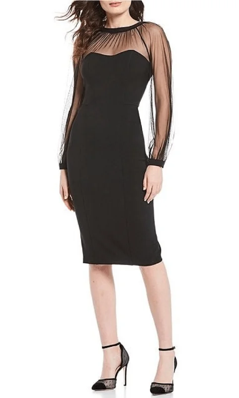 Maggy London G4507M - Illusion Sleeve Midi Dress