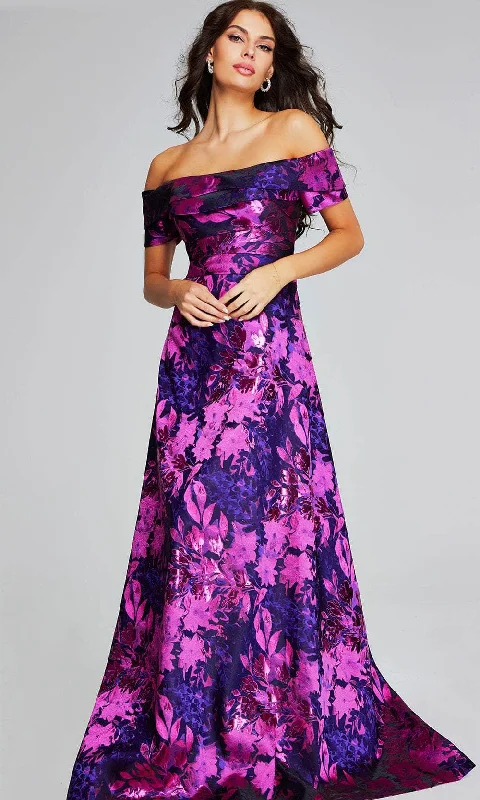 Jovani 42506 - Floral Printed Off-Shoulder Prom Gown