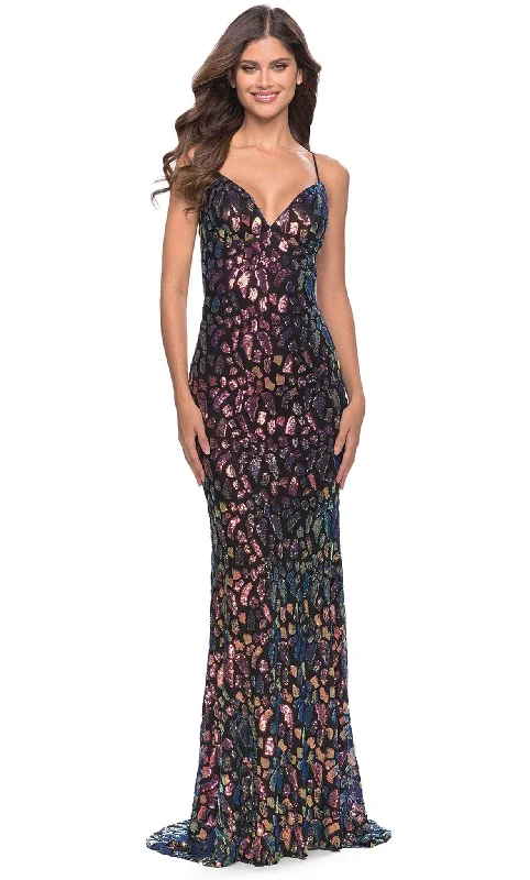 La Femme 31206 - Patchwork Embellished Sheath Gown