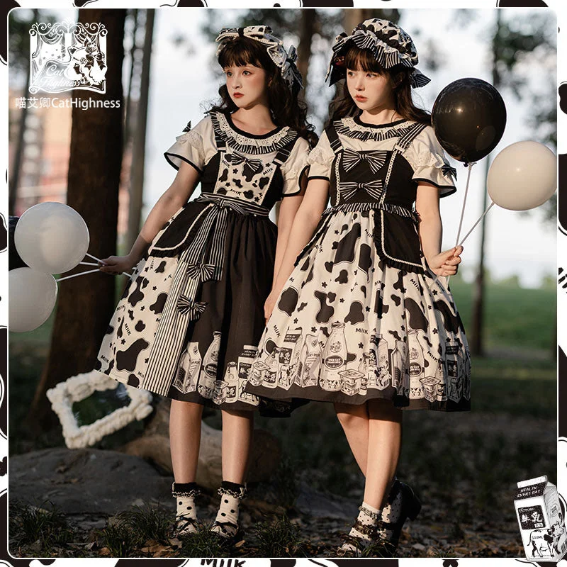 Cute Sweet Lolita Milk Cow Printing JSK Cami Dress