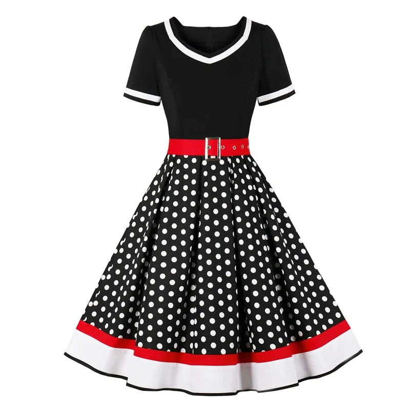 Vintage 50s Ladies Floral Pleated Plus Size 3XL 4XL Rockabilly High Waist Pinup Elegant Dress with Belt