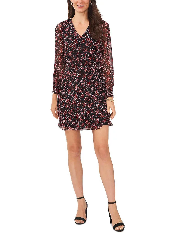 Petites Womens Floral Short Mini Dress