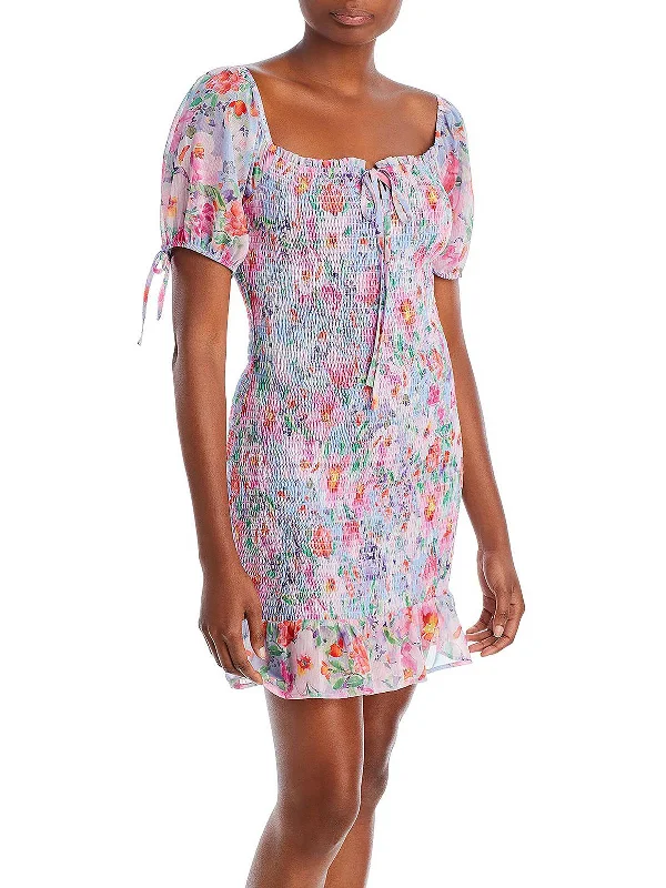 Sweet Summer Womens Floral Smocked Mini Dress