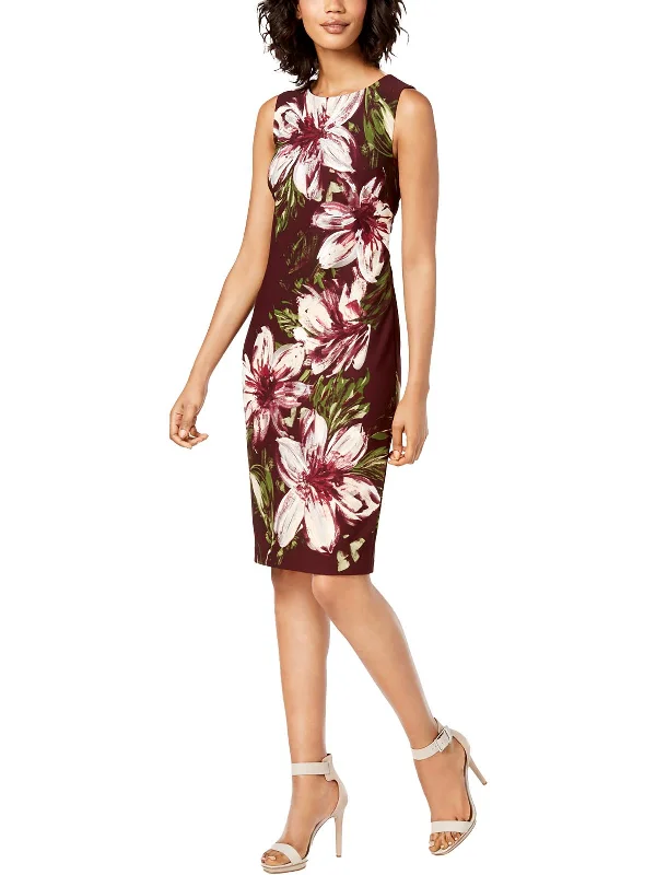 Womens Floral Mini Sheath Dress