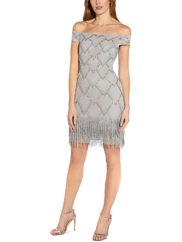 Womens Fringe Mini Cocktail and Party Dress