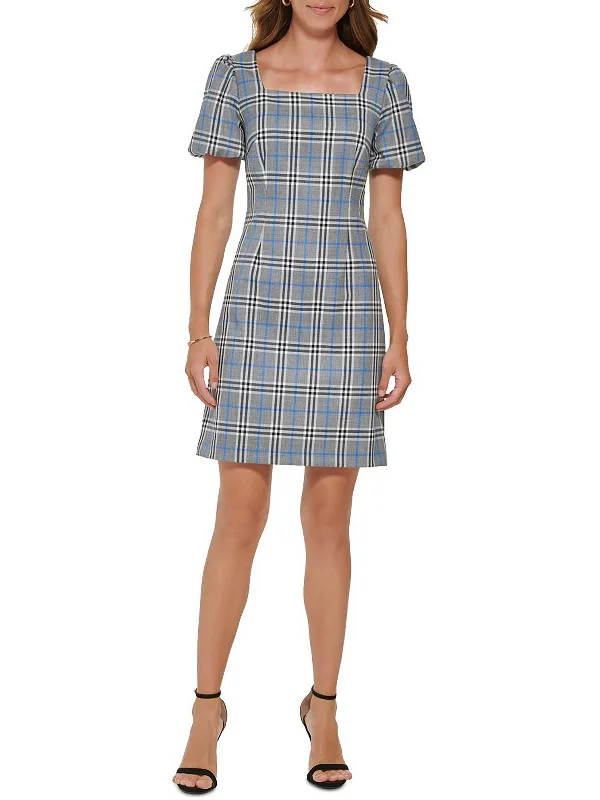 Womens Plaid Mini Sheath Dress