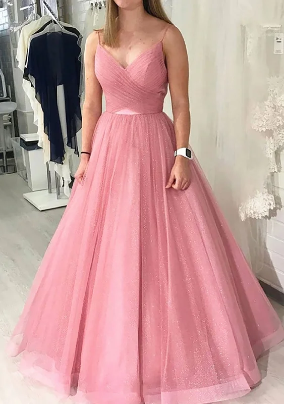 Ball Gown Long/Floor-Length Sparkling Tulle Corset Prom Dress With Pleated Gowns