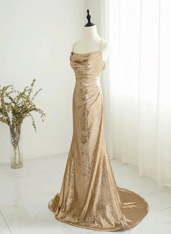 Champagne Sequins Long Prom Dress, Sequins Champagne Formal Dress