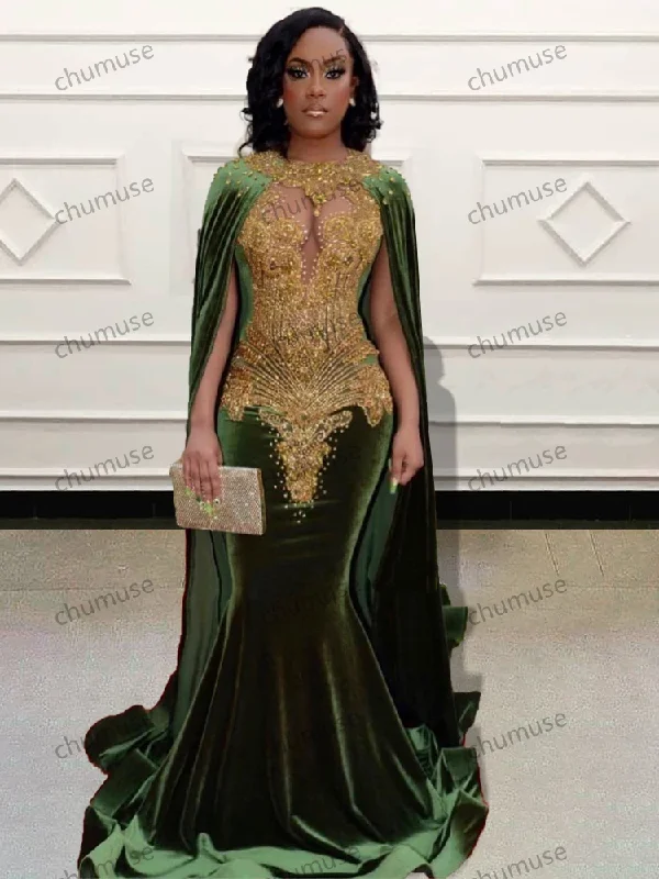 Custom Made Mermaid Long Prom Dresses with Cape