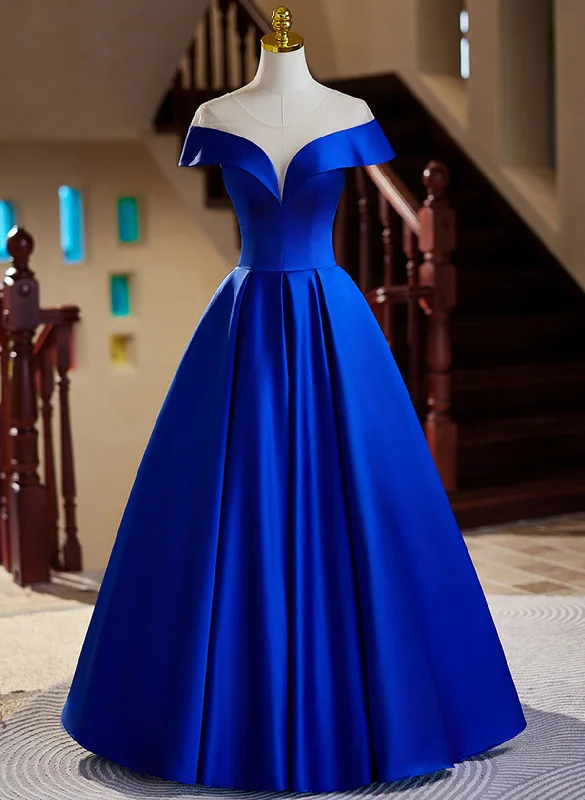 Royal Blue Satin A-line Long Evening Dress, Royal Blue Prom Dress