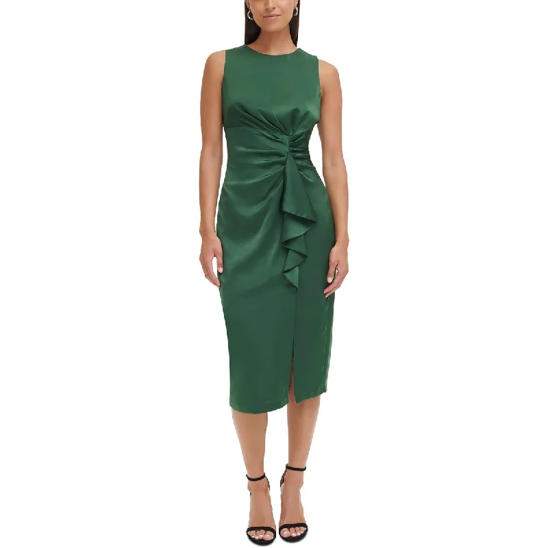 Womens Ruched Mid Calf Midi Dress